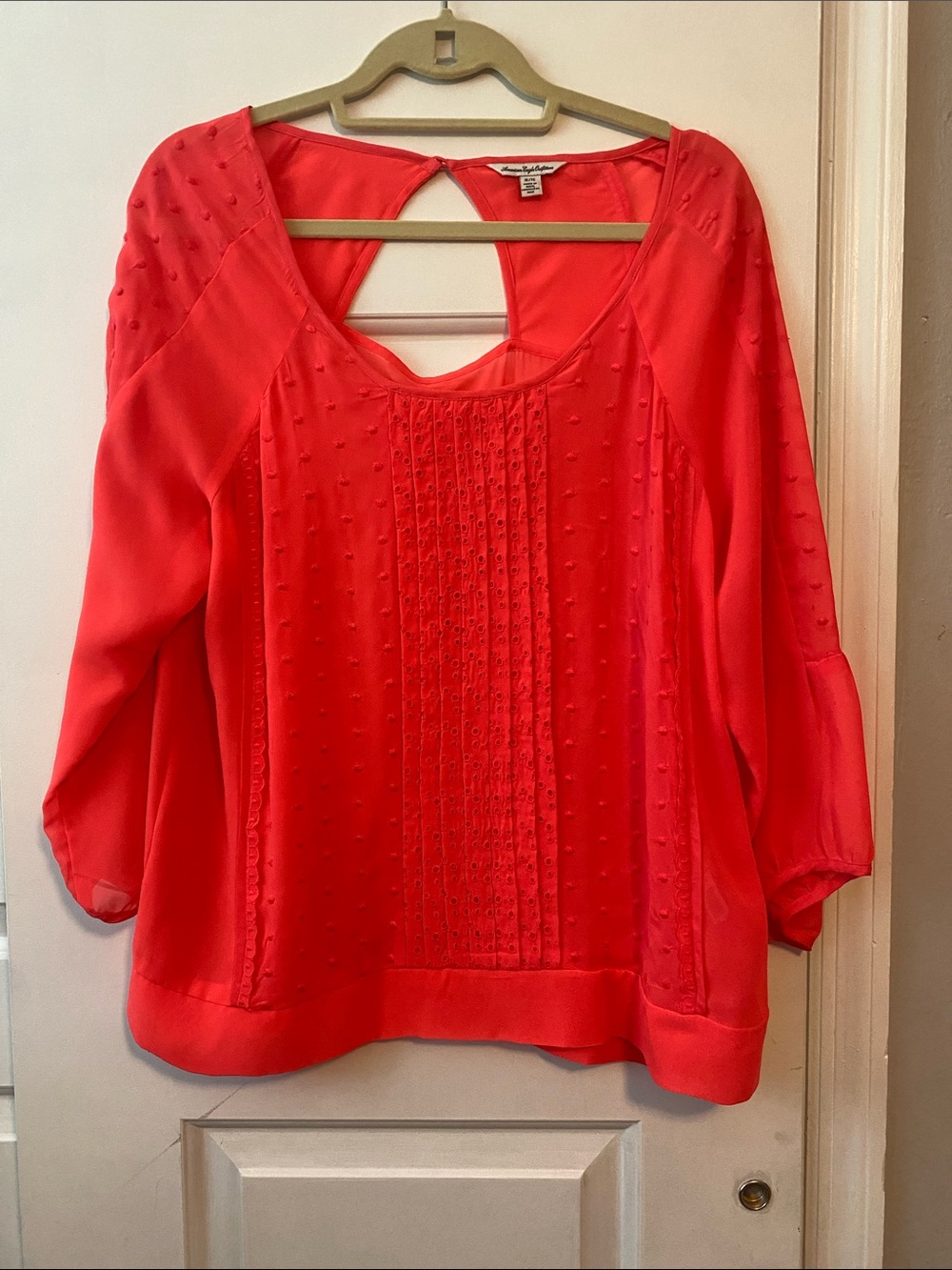 American Eagle Outfitters Coral Pintuck Peasant Blouse